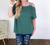 Shirley Stone - One Shoulder Strappy Top, Green - blouses - clothing - green