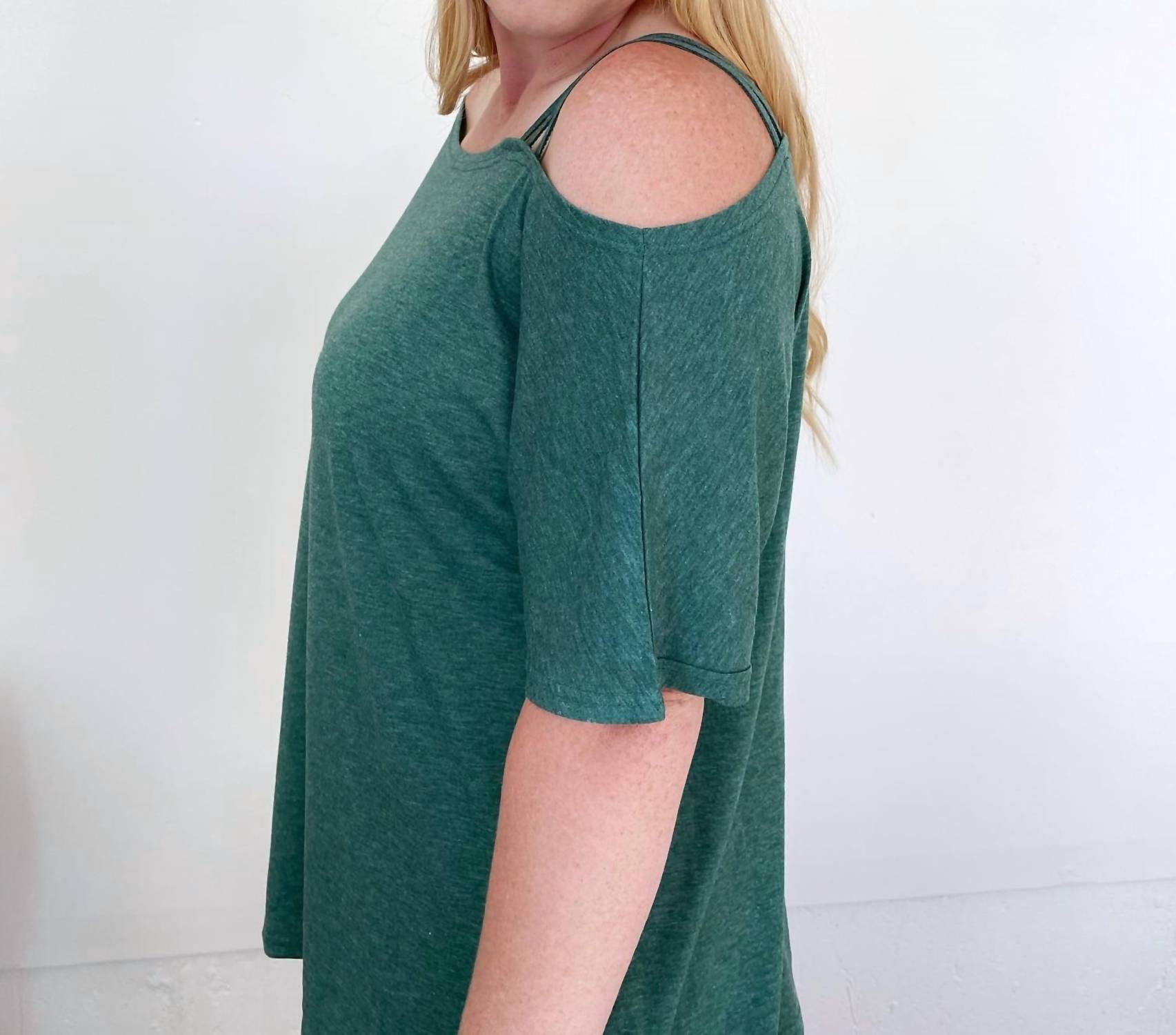 Shirley Stone - One Shoulder Strappy Top, Green - blouses - clothing - green
