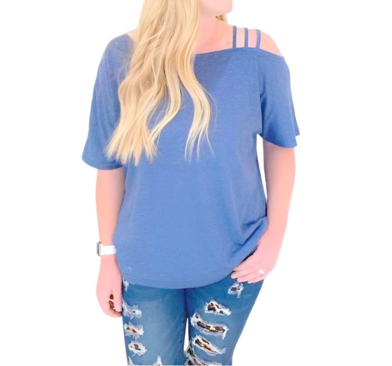Shirley Stone - One Shoulder Strappy Top - blouses - blue - clothing