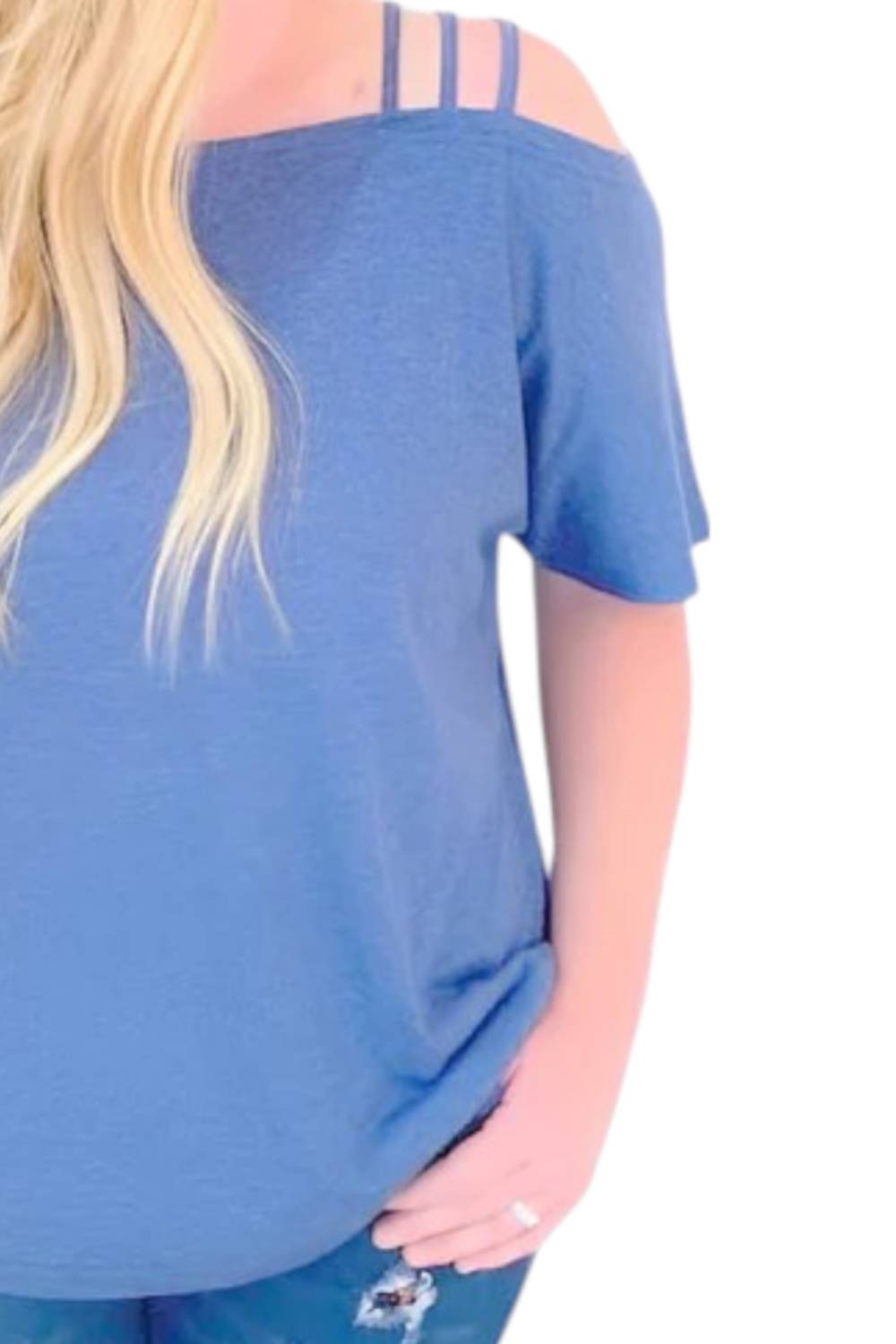 Shirley Stone - One Shoulder Strappy Top - blouses - blue - clothing