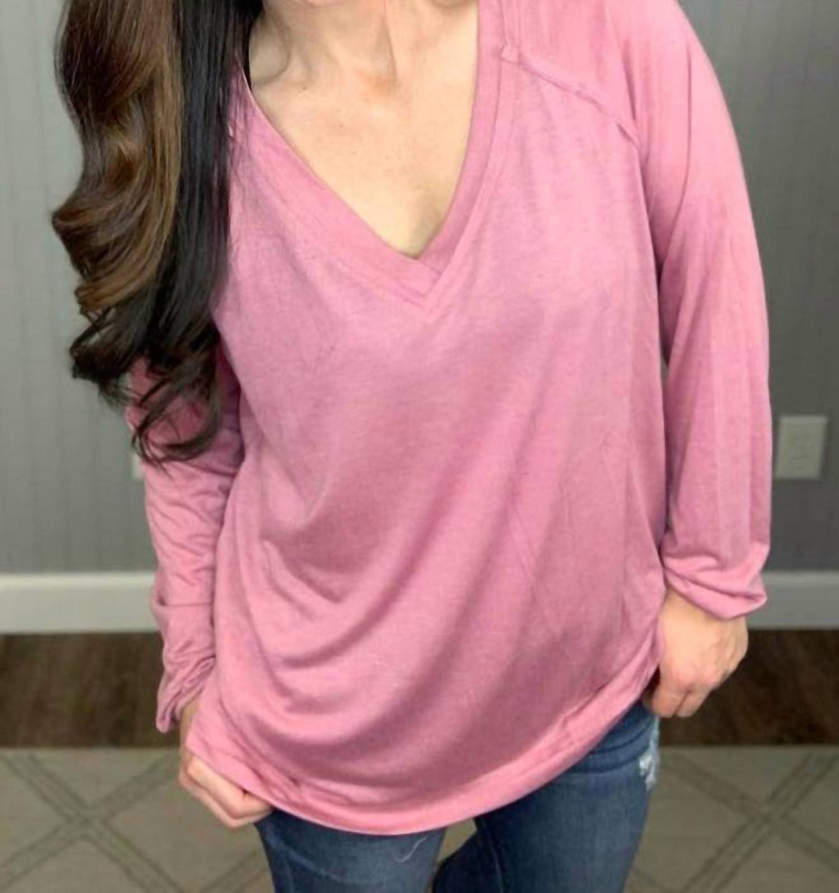Shirley Stone - Solid V-neck Top