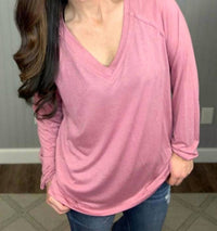 Shirley Stone - Solid V - neck Top - blouses - clothing - pink