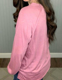 Shirley Stone - Solid V - neck Top - blouses - clothing - pink