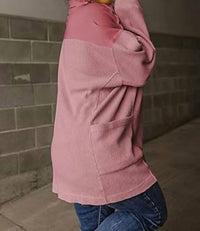 Shop Lala Loo - Waffle Long Sleeve Henley Top - clothing - pink - polyester