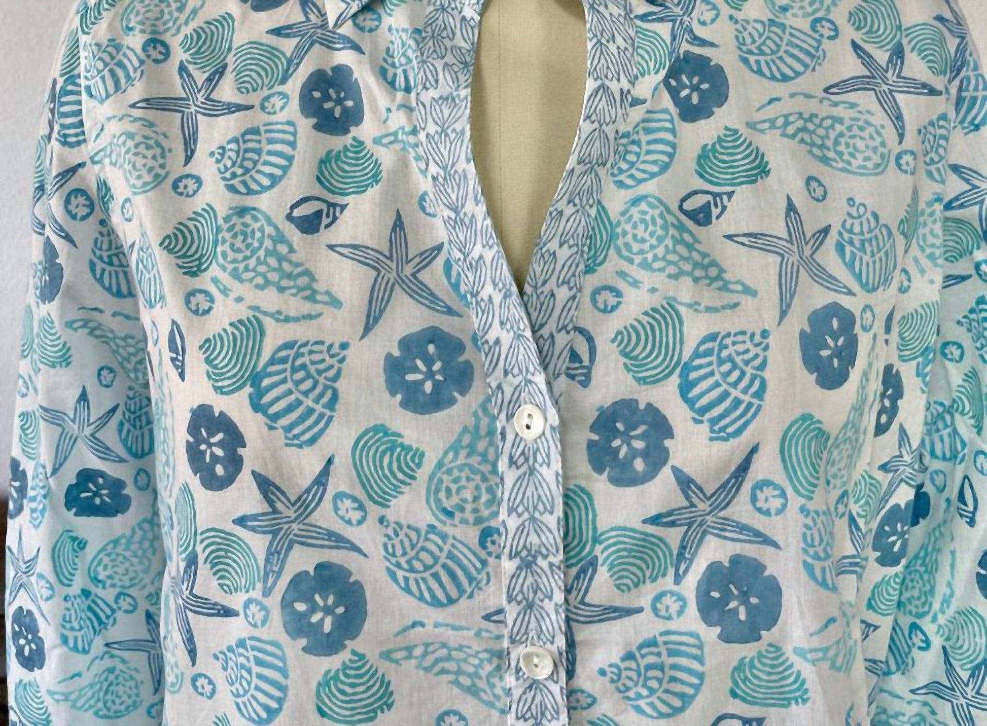 Sigrid Olsen - Shell Print Blouse - blue - button - down - shirts - clothing