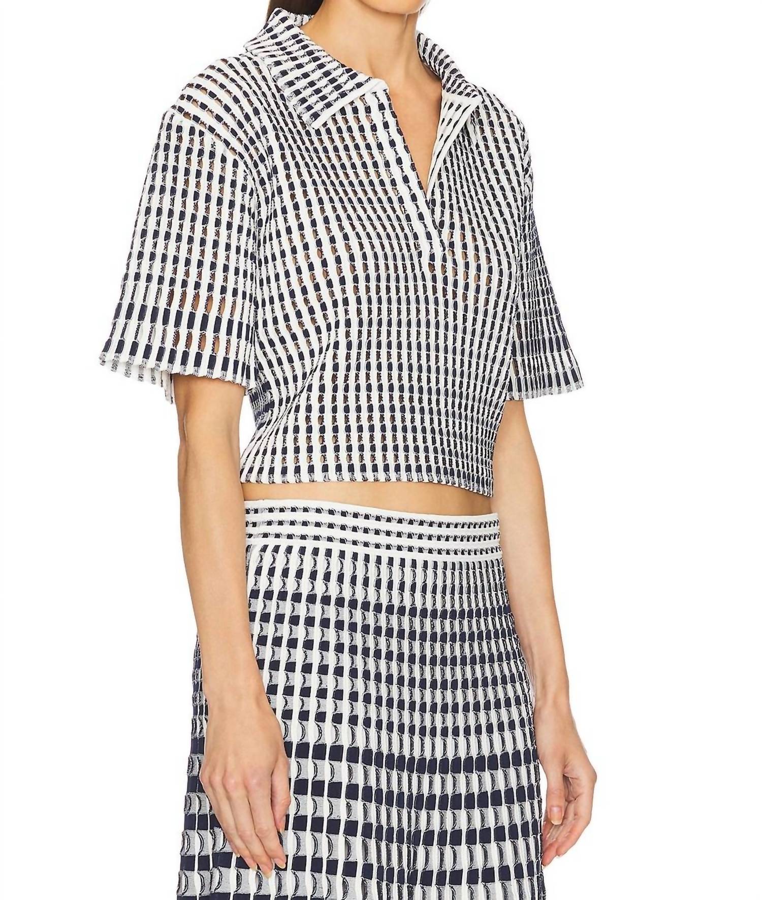 Simkhai - Adley Knit Cropped Polo - blouses - blue - clothing
