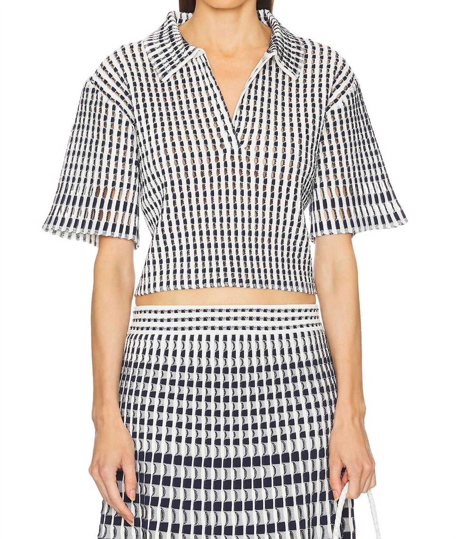 Simkhai - Adley Knit Cropped Polo - blouses - blue - clothing