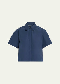 Simkhai - Bernie Short Sleeve Pleated Shirt - blue - button - down - shirts - clothing
