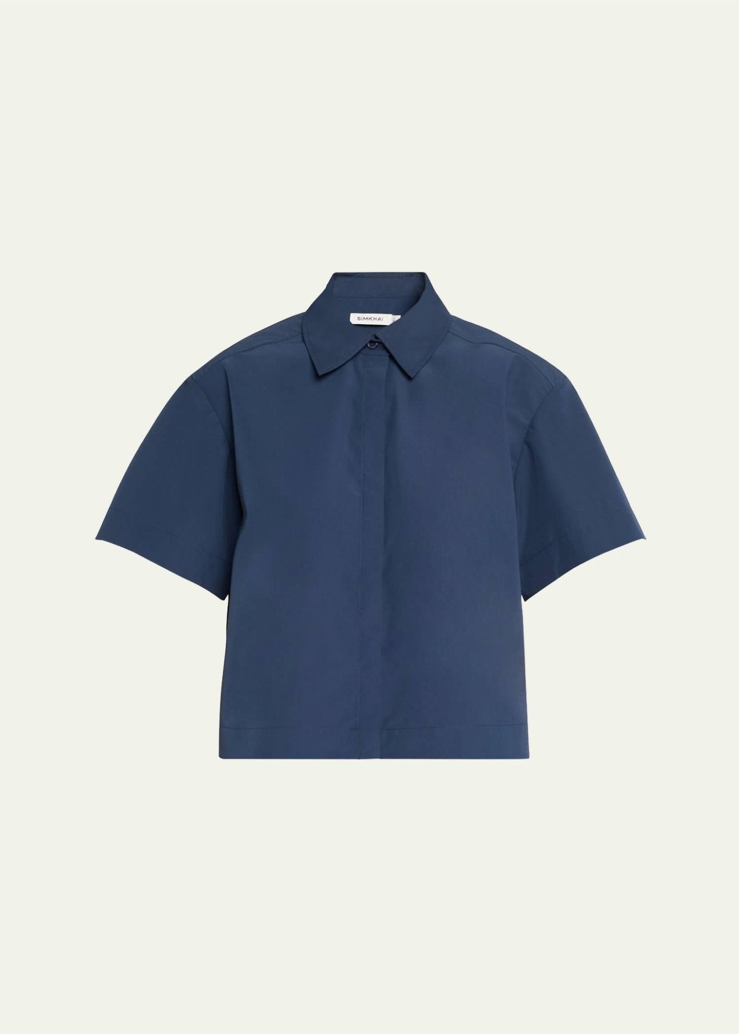Simkhai - Bernie Short Sleeve Pleated Shirt - blue - button - down - shirts - clothing