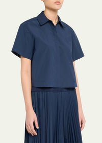 Simkhai - Bernie Short Sleeve Pleated Shirt - blue - button - down - shirts - clothing