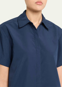 Simkhai - Bernie Short Sleeve Pleated Shirt - blue - button - down - shirts - clothing