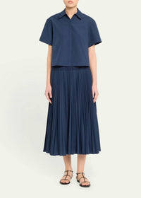Simkhai - Bernie Short Sleeve Pleated Shirt - blue - button - down - shirts - clothing