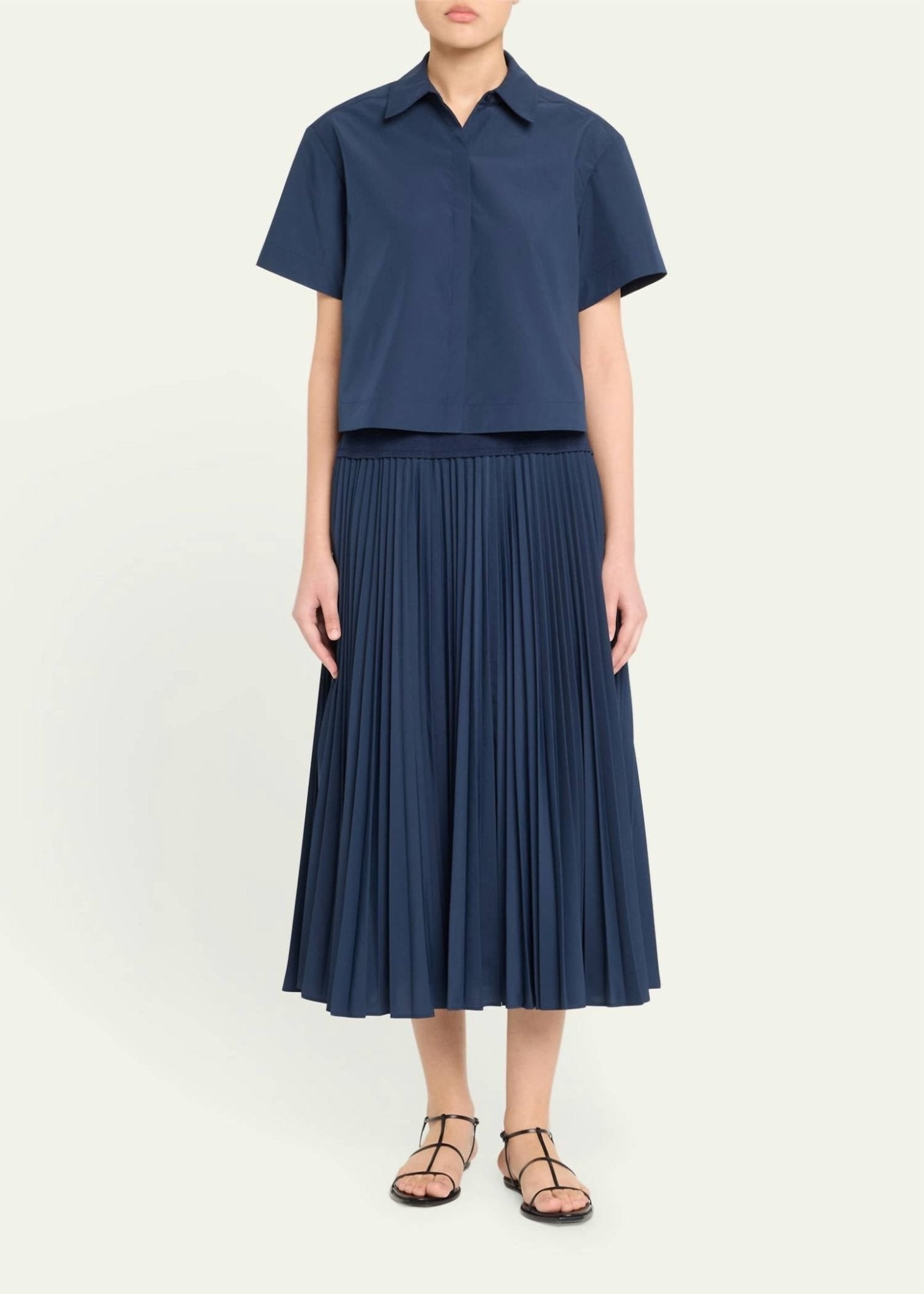 Simkhai - Bernie Short Sleeve Pleated Shirt - blue - button - down - shirts - clothing