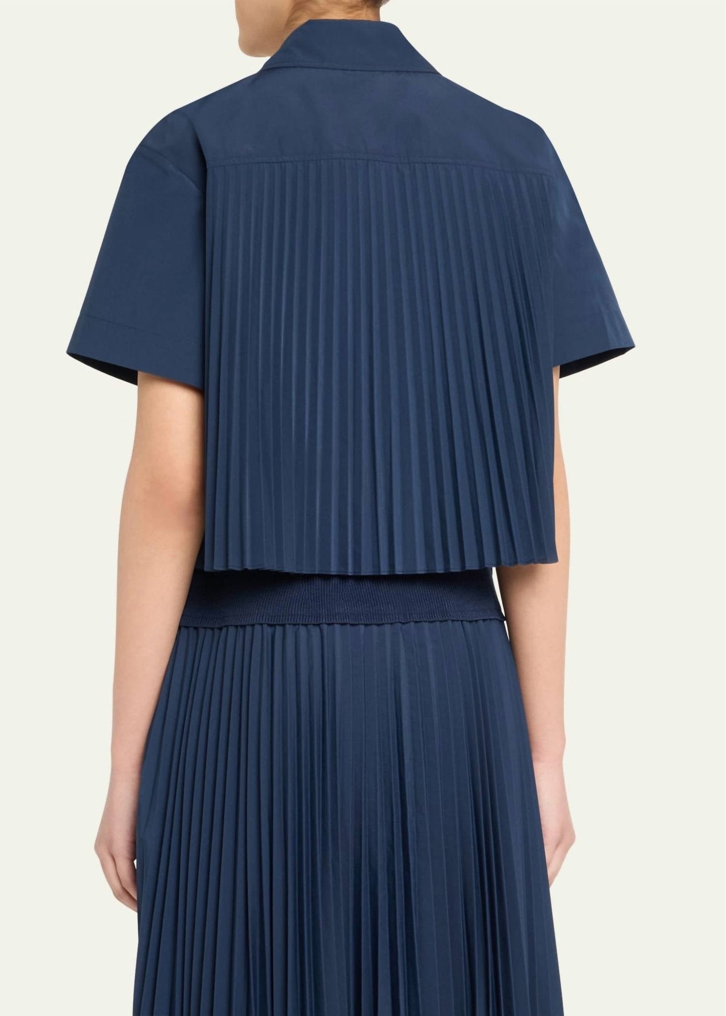 Simkhai - Bernie Short Sleeve Pleated Shirt - blue - button - down - shirts - clothing