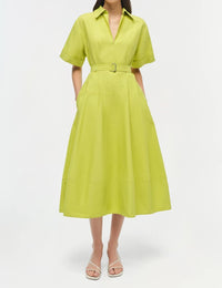 Simkhai - Deanna Short Sleeve Belted Midi Dress - clothing - cotton - blend - dresses