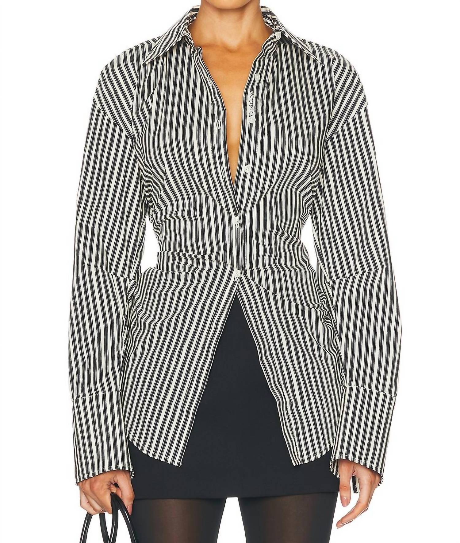 Simon Miller - Loch Poplin Button Up Shirt - black - blouses - clothing