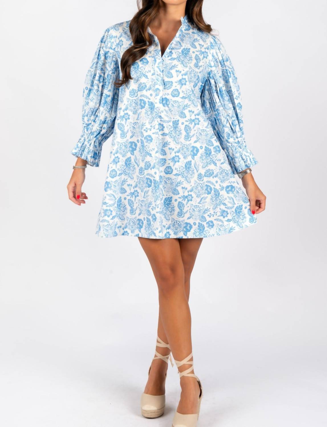 Sincerely Ours - Leopard Poplin Dress - animal - blue - clothing