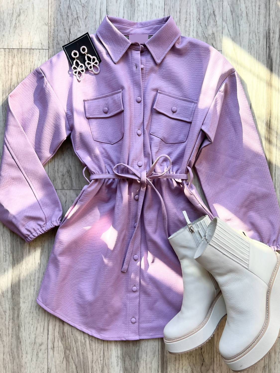 Sincerely Ours - Vegan Leather Button Down Dress - clothing - dresses - long - sleeve