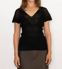 Sita Murt - Ribbed V - neck Top - black - clothing - cotton - blend