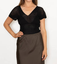 Sita Murt - Ribbed V - neck Top - black - clothing - cotton - blend