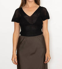 Sita Murt - Ribbed V - neck Top - black - clothing - cotton - blend
