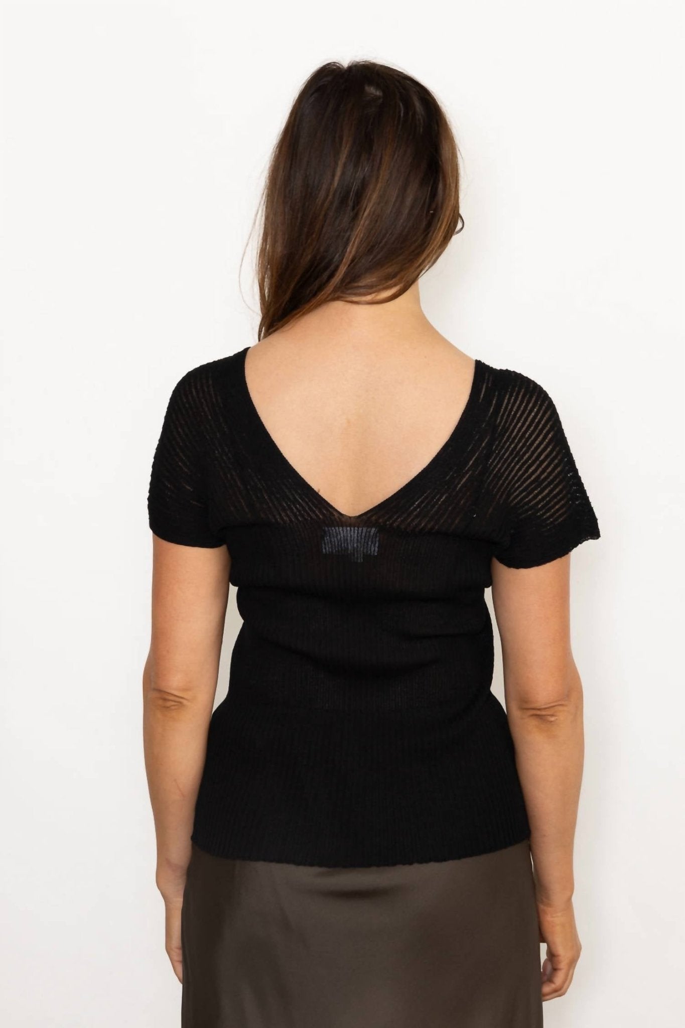 Sita Murt - Ribbed V - neck Top - black - clothing - cotton - blend