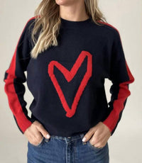 Six/Fifty - Lottie Striped Heart Sweater - blue - clothing - crew
