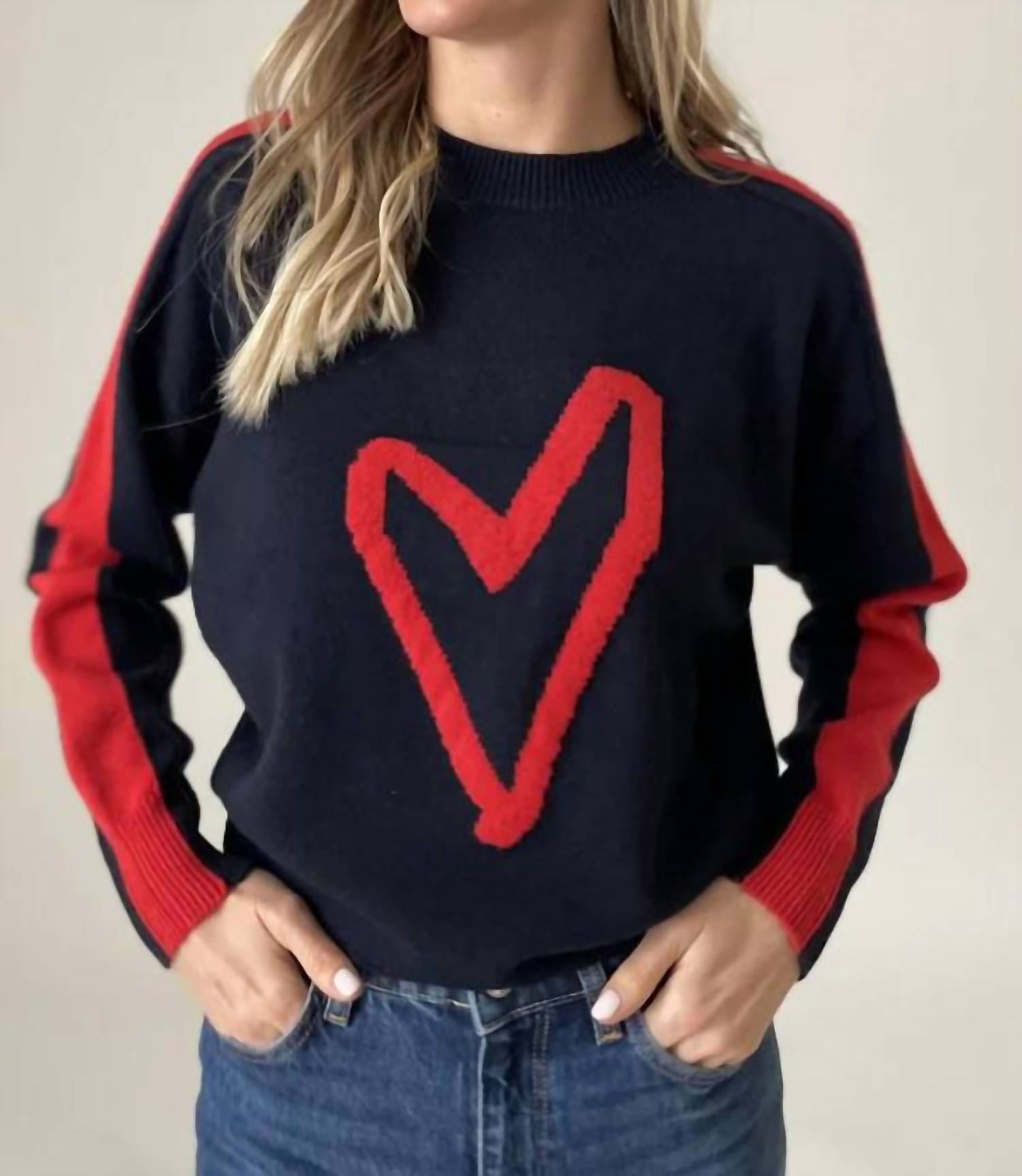 Six/Fifty - Lottie Striped Heart Sweater - blue - clothing - crew