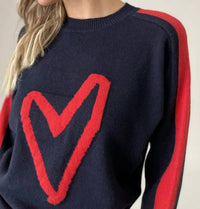 Six/Fifty - Lottie Striped Heart Sweater - blue - clothing - crew