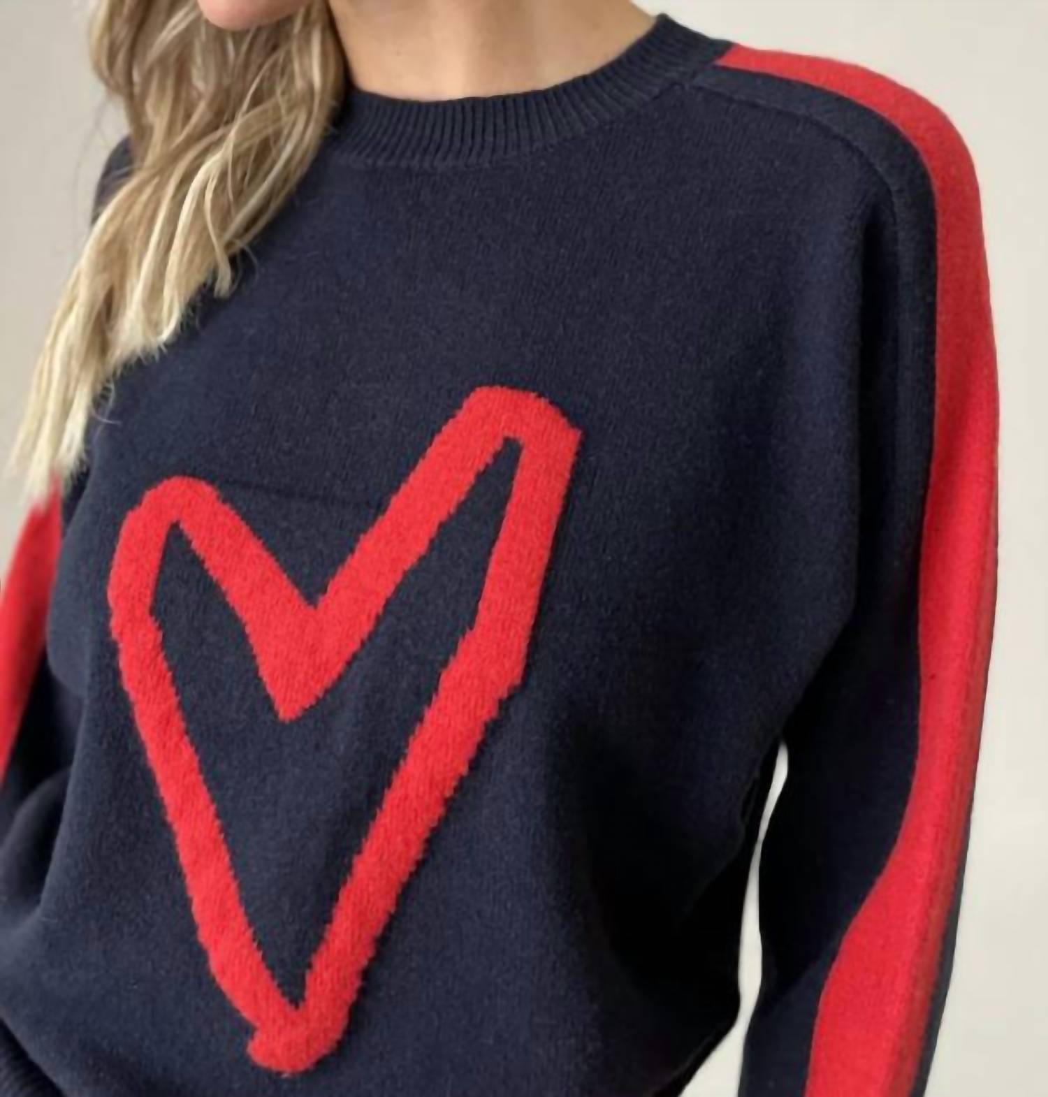 Six/Fifty - Lottie Striped Heart Sweater - blue - clothing - crew