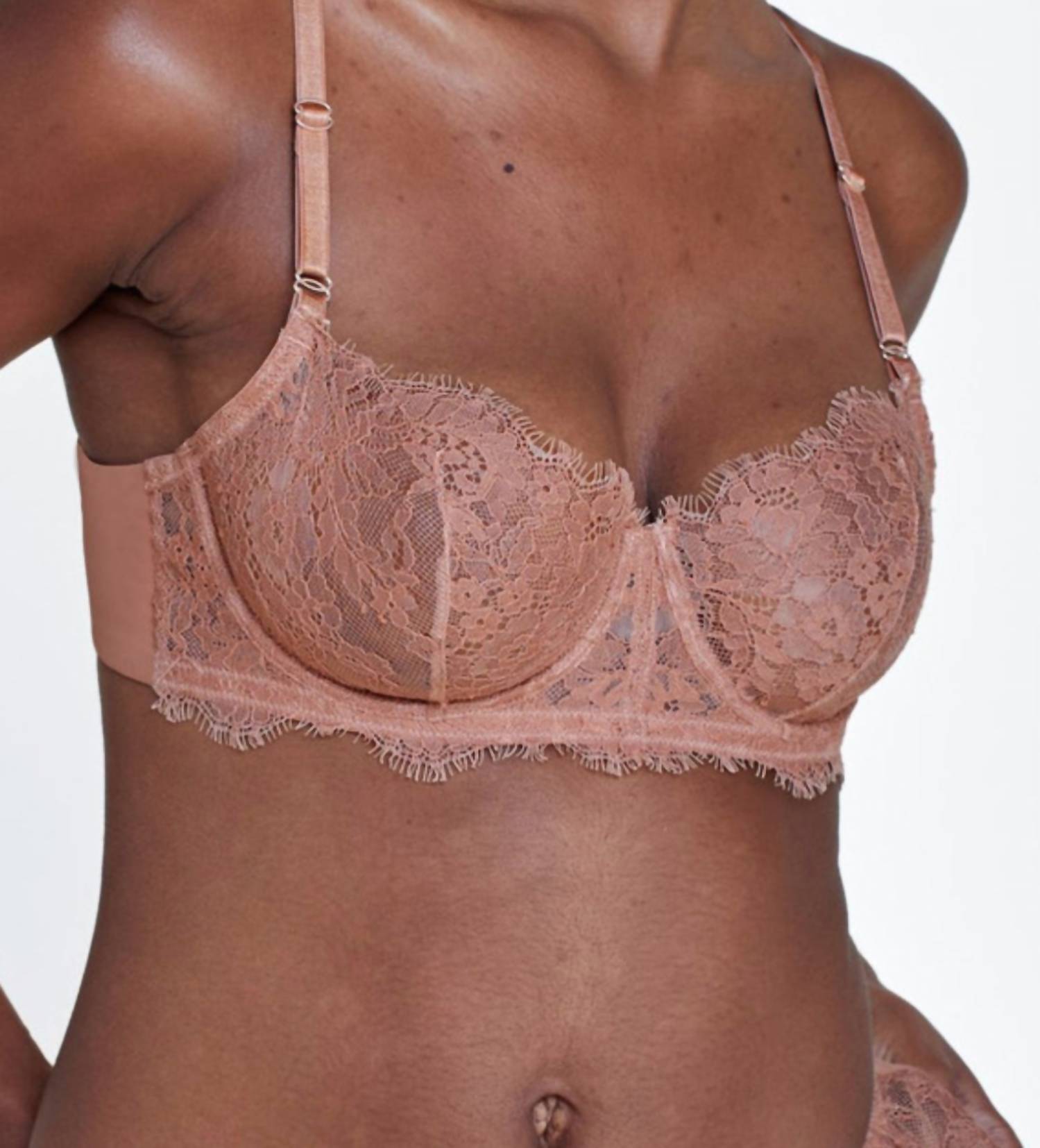 Skarlett Blue - Entice Lace Balconette Bra - bras - brown - clothing