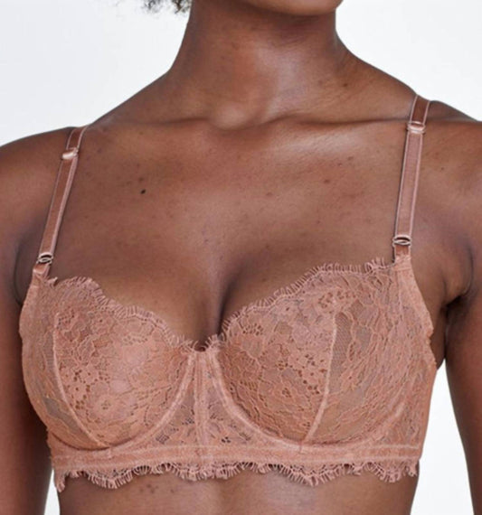 Skarlett Blue - Entice Lace Balconette Bra - bras - brown - clothing