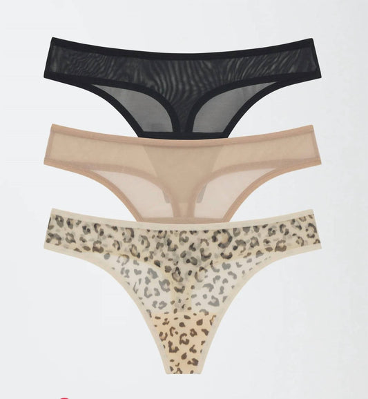 Skarlett Blue - Spellbound Mesh Thong - 3 - pack - animal - beige - clothing