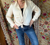 Skies Are Blue - Effortlessly Iconic Button Down Top - Plus - beige - blouses - clothing