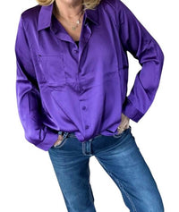 Skies Are Blue - Effortlessly Iconic Button Down Top - Plus - blouses - clothing - polyester
