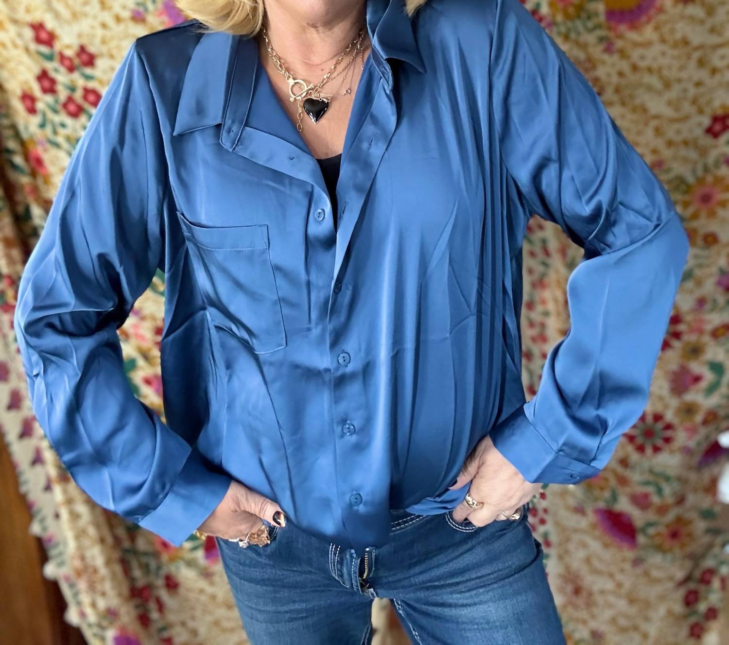 Skies Are Blue - Effortlessly Iconic Button Down Top - Plus - blouses - blue - clothing