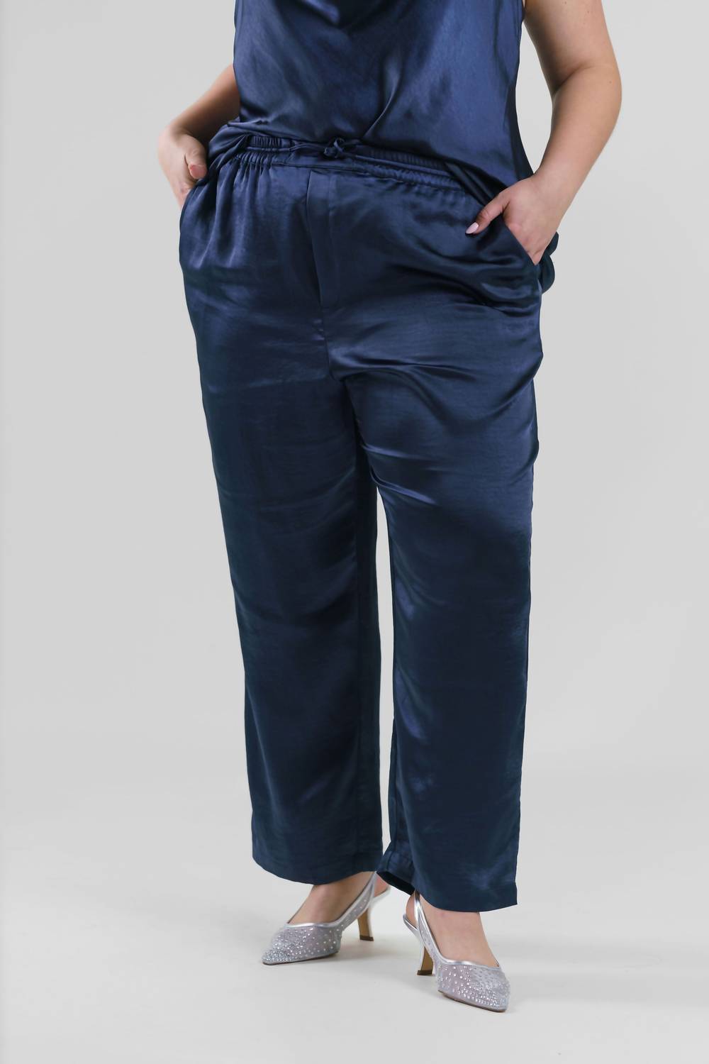Skies Are Blue - Pull On Satin Pants - Plus Size