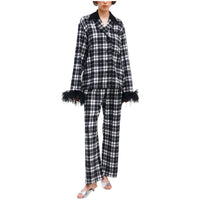 Sleeper - Feather Trim Plaid Flannel Pajama Set