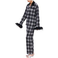 Sleeper - Feather Trim Plaid Flannel Pajama Set