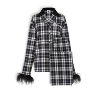 Sleeper - Feather Trim Plaid Flannel Pajama Set