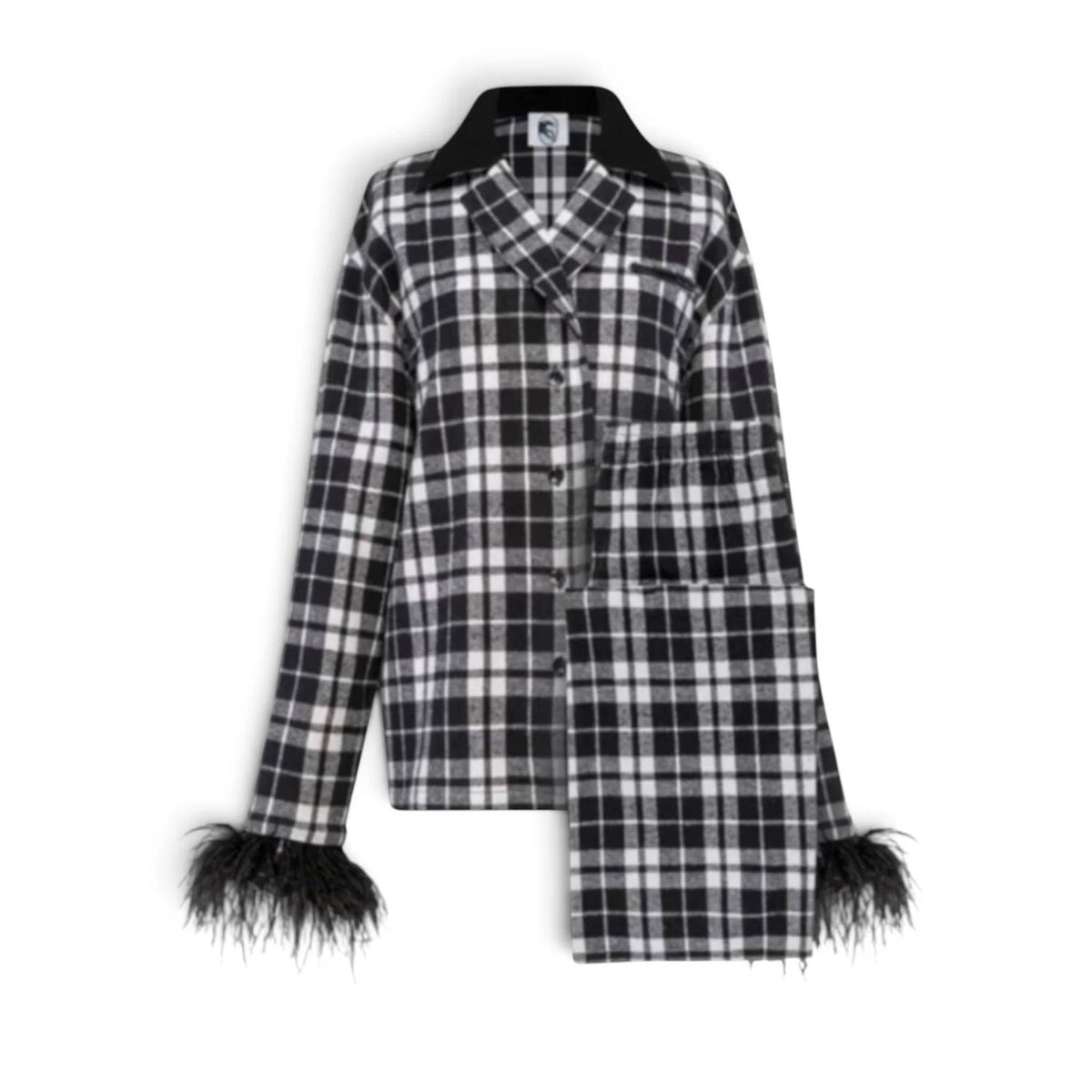 Sleeper - Feather Trim Plaid Flannel Pajama Set