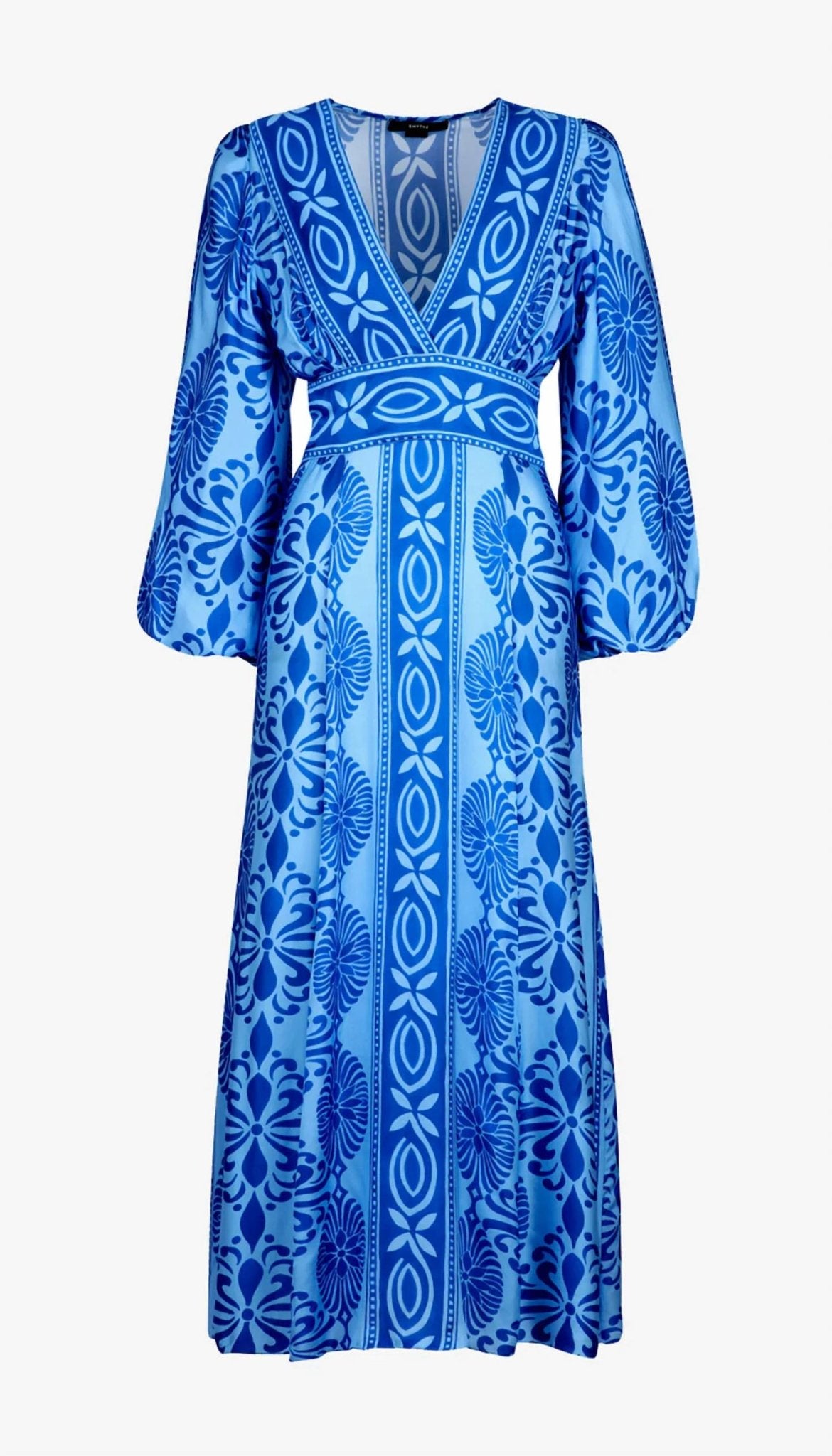 Smythe - Crossover Midi Dress - blue - clothing - dresses