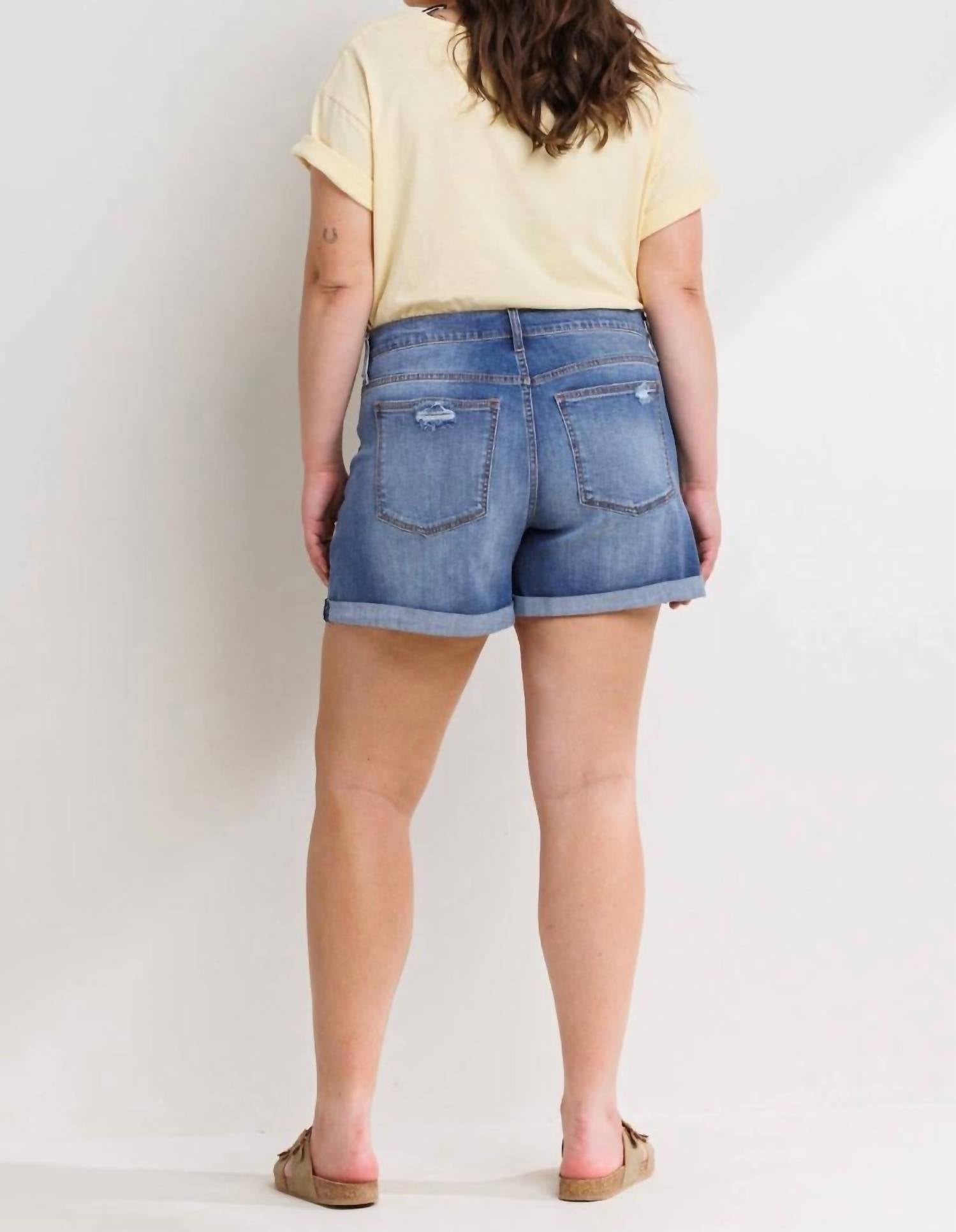 Sneak Peek - Mid Rise Tomboy Denim Shorts - blue - clothing - cotton - blend