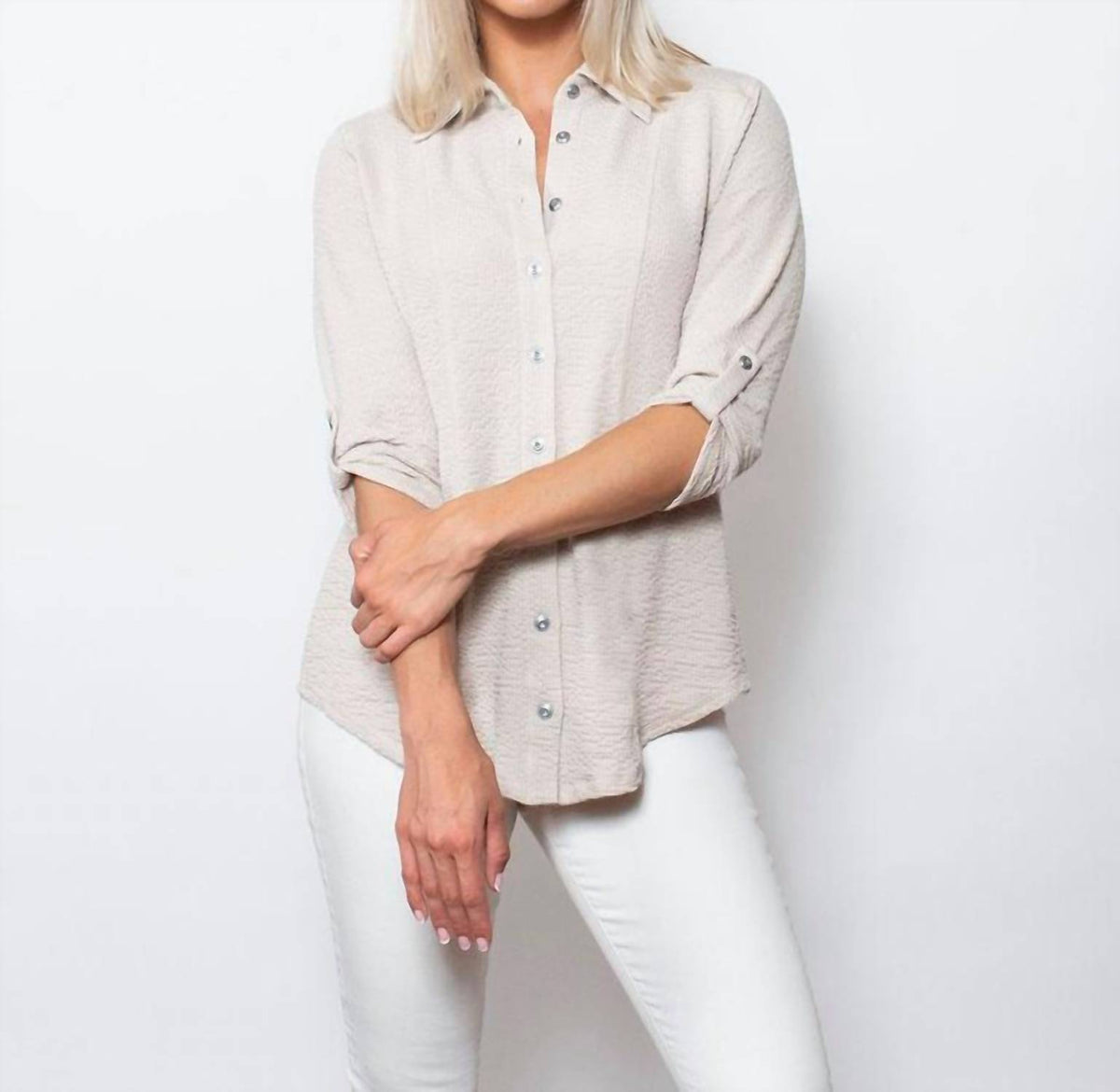 Sno Skins - Seersucker Knit Matching Thread Button Shirt