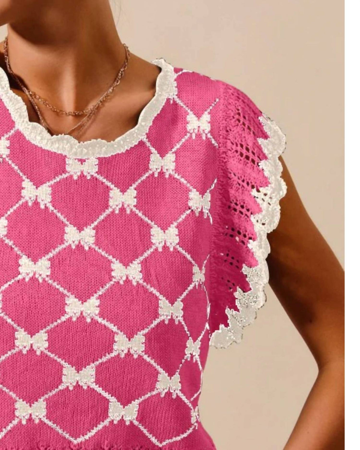 So Me - Bow Ribbon Pattern Sweater Top