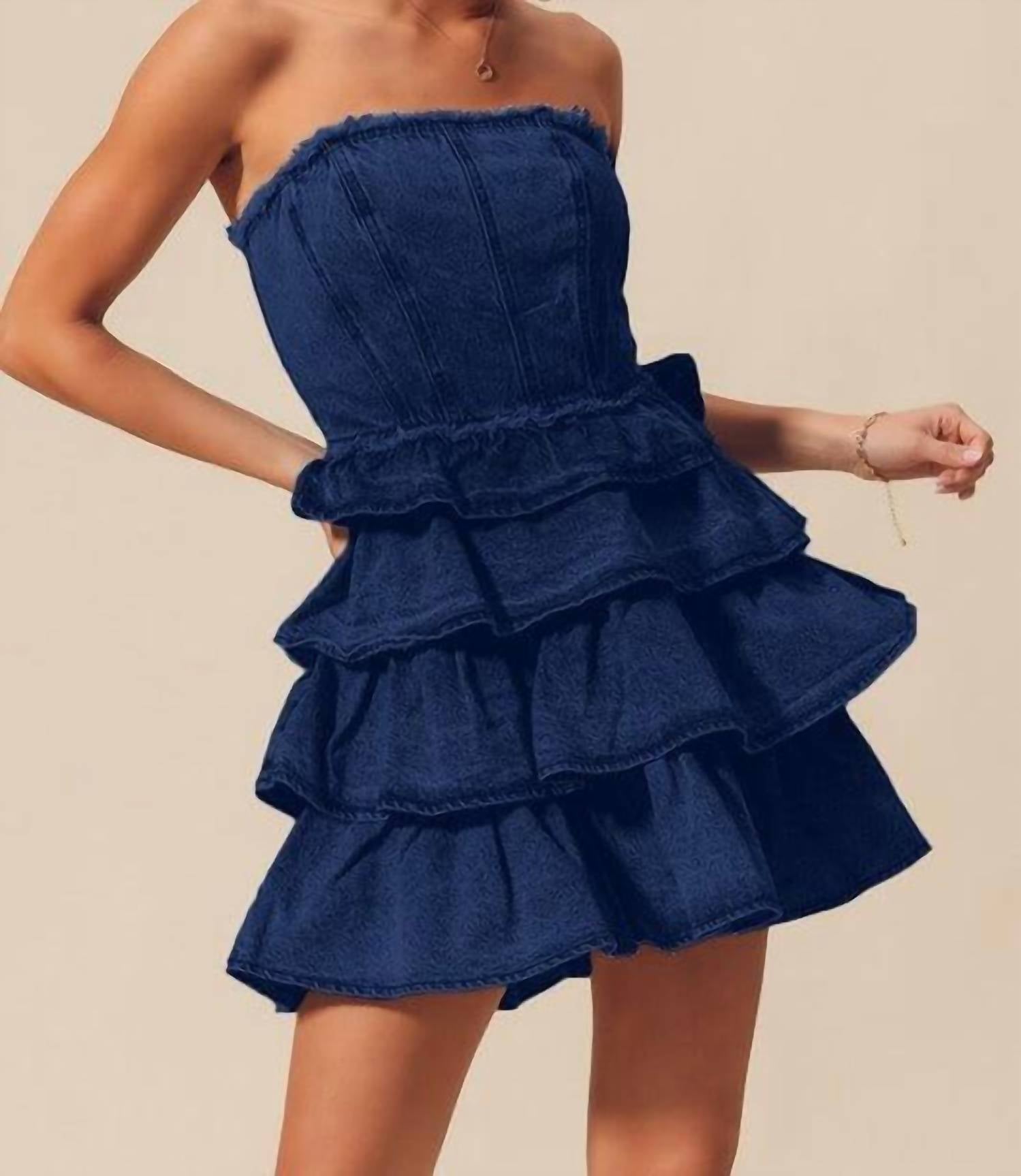 So Me - Jean Strapless Dress - blue - clothing - cotton - blend