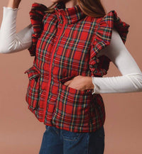 So Me - Ruffle Plaid Puffer Vest