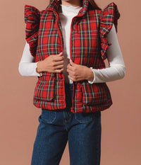 So Me - Ruffle Plaid Puffer Vest