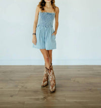 So Me - Stevie Smocked Denim Romper