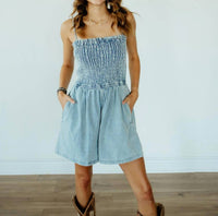 So Me - Stevie Smocked Denim Romper